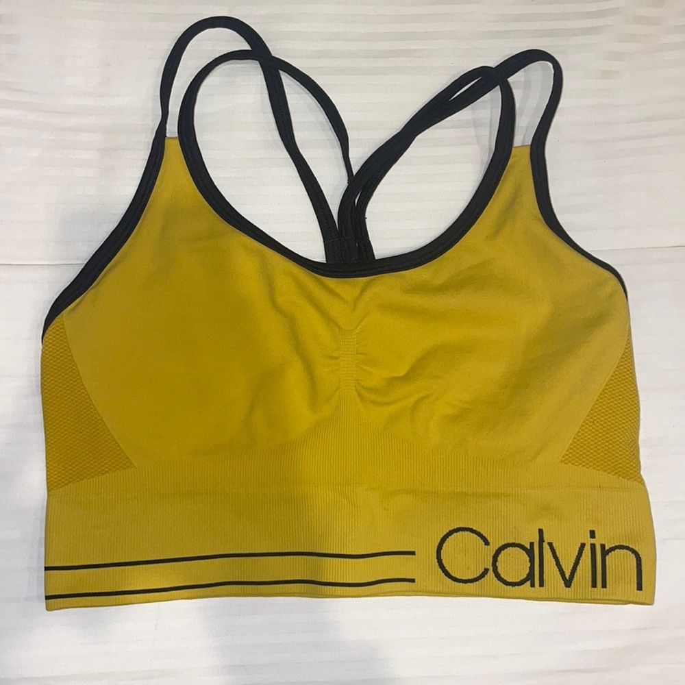 Yellow Clavin Klein sports bra